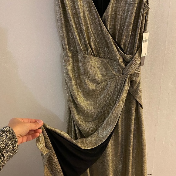 NWT Anthropologie gold mid length dress evening party dress, Holiday Dress small - Picture 2 of 5